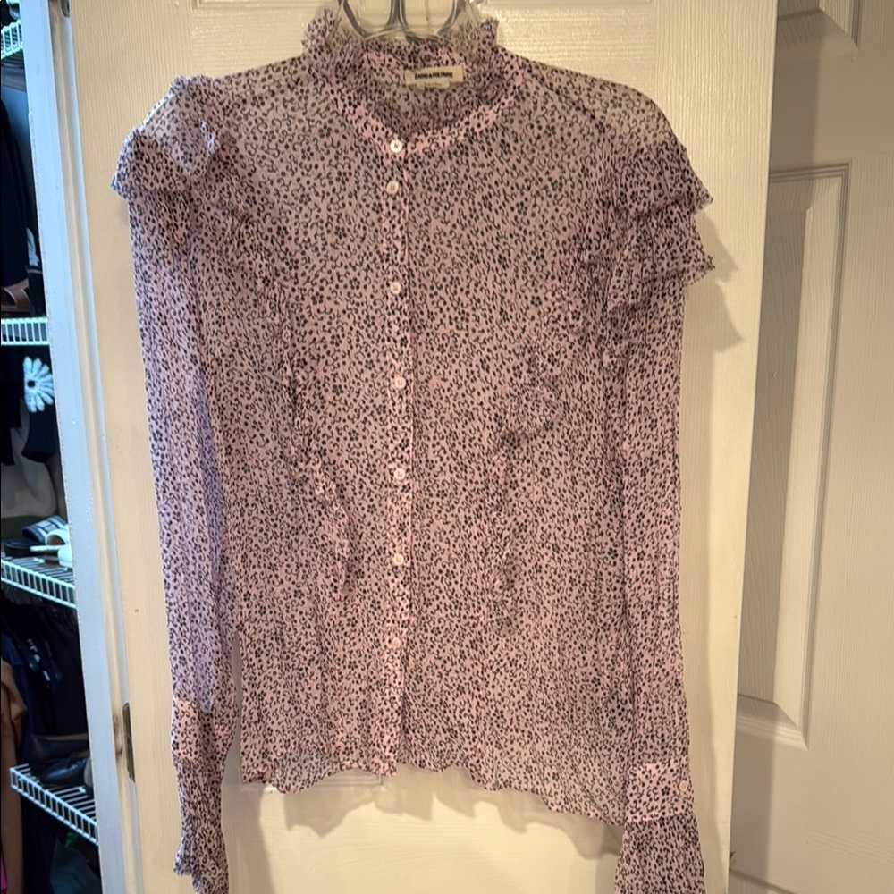 Zadig & Voltaire Gold Ruffled Blouse with Mandarin Collar